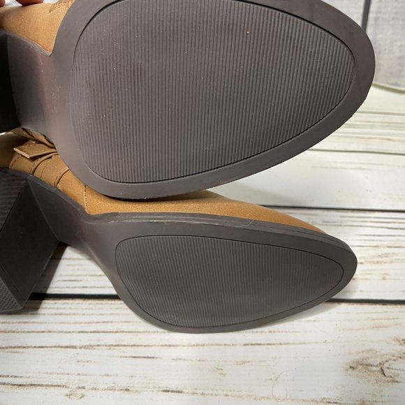 NEW Women's Just Fab Cognac Brown Ankle Booties Shoes Business Casual Dressy - Picture 9 of 9